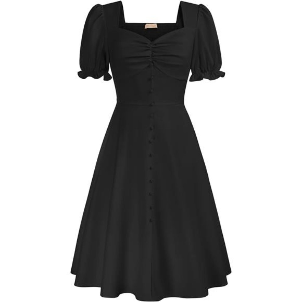 Summer Puff Short Sleeve Cottagecore Dress Black